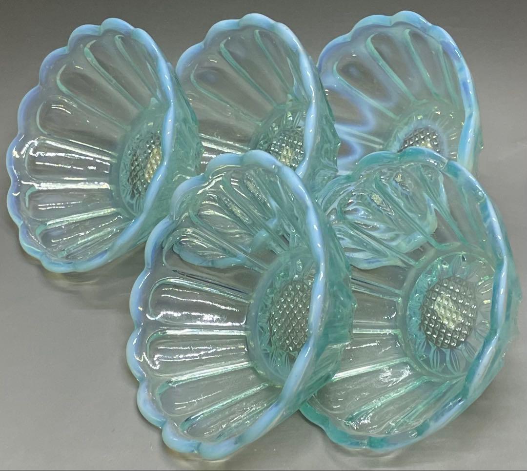 ウランガラス　氷コップ　アイス皿　かき氷　5客　　　　　v429