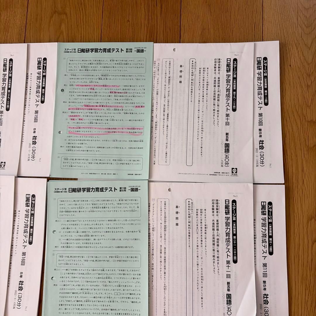 日能研 5年 2022年 学習力育成テスト 実力判定テスト 志望校選定 中学受験