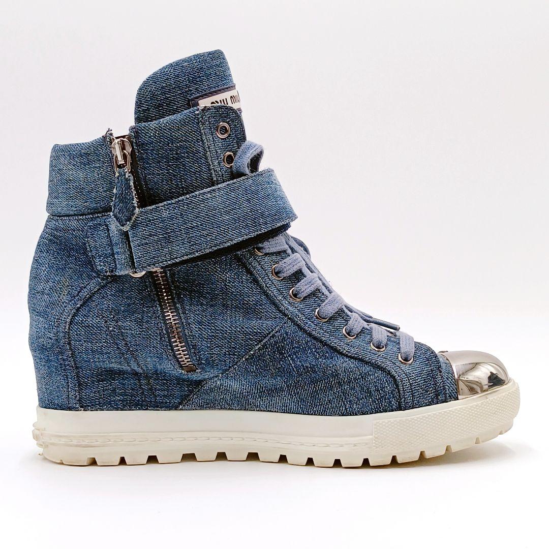 【美品】miumiu ミュウミュウ メタルキャップ デニム ハイカット 38