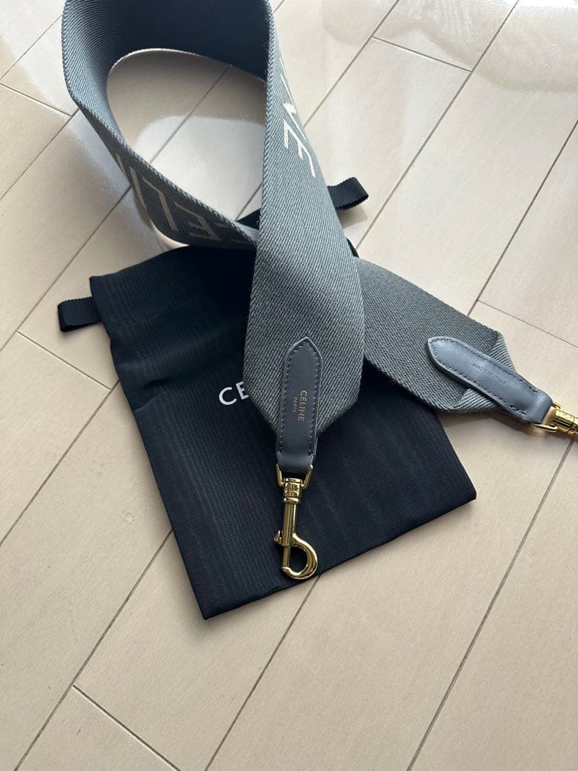 CELINEジャカード ロングストラップ / グレー　美品
