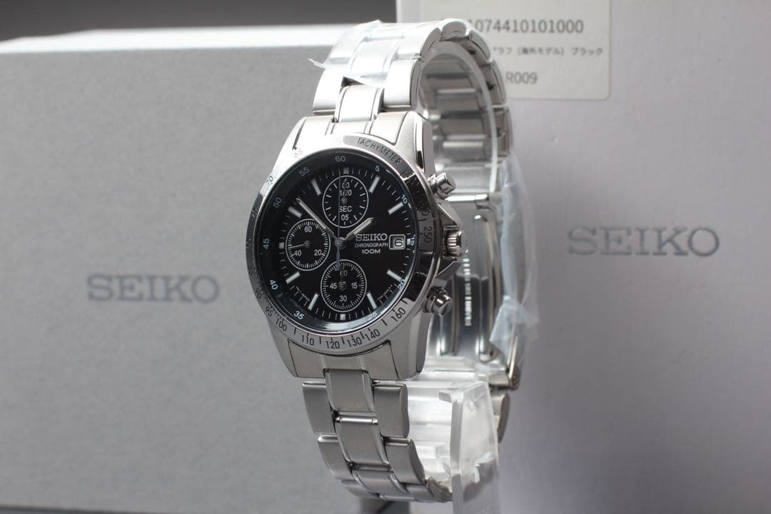 【箱付き】SEIKO セイコー 7T92-0DW0 クロノグラフ SS ブラック