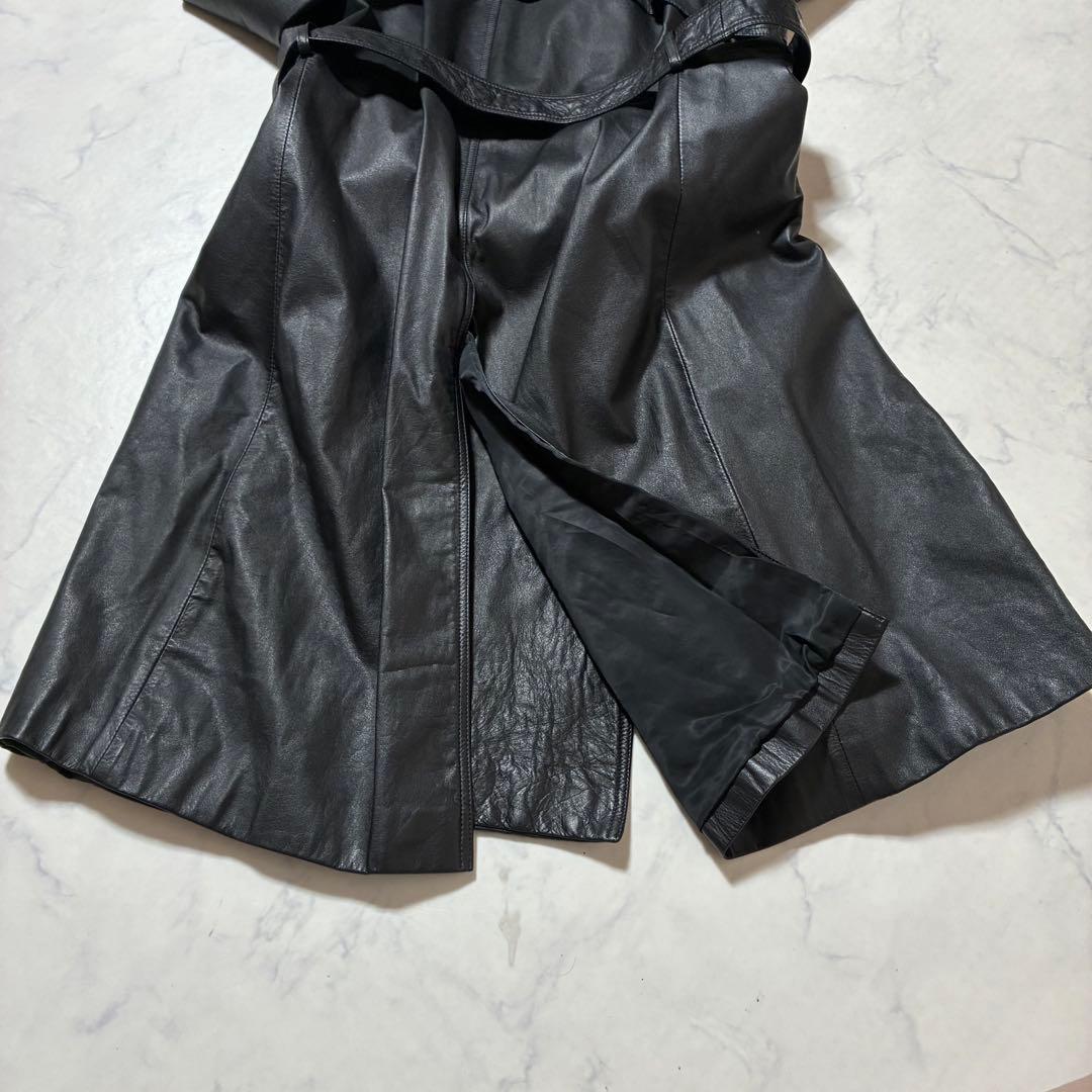 美品✨VINTAGE レザー トレンチコート ロング ダブル ベルト 黒 L位