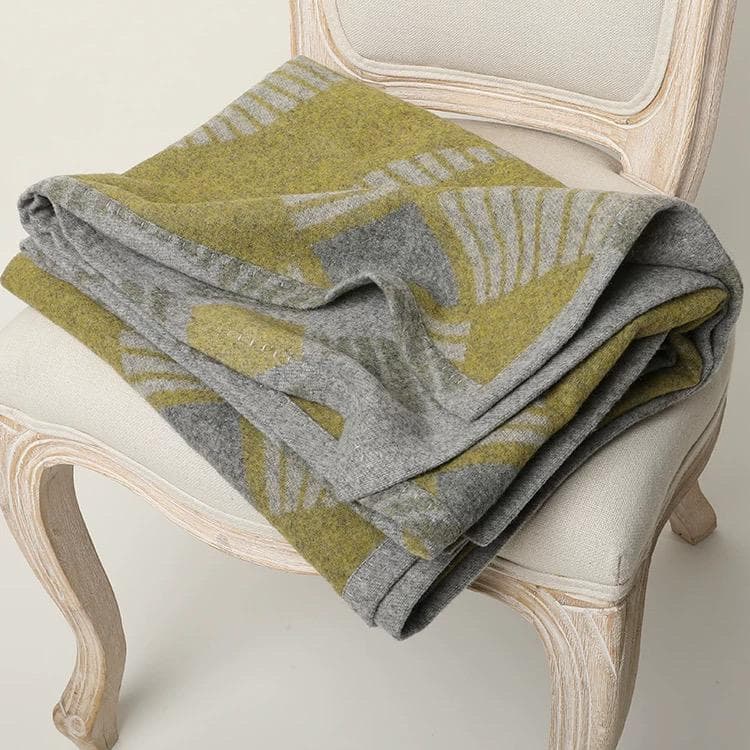 ヘビーウェイト厚手ジャカードブランケット オフィス・お昼寝用 100%ウール毛布