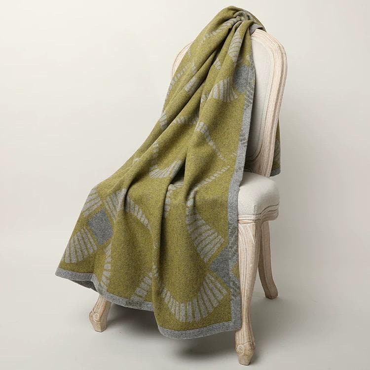 ヘビーウェイト厚手ジャカードブランケット オフィス・お昼寝用 100%ウール毛布