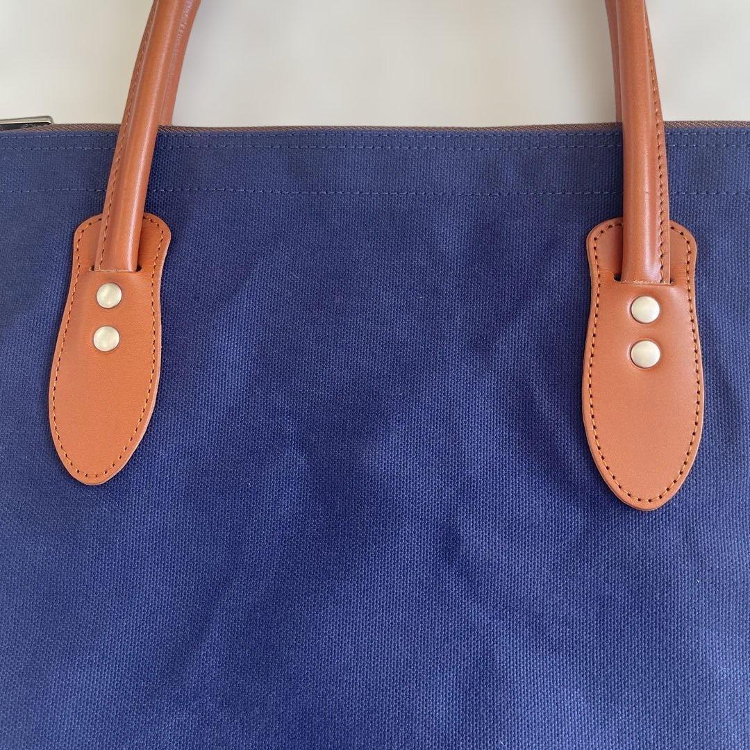 信三郎帆布×金麦 レザーハンドル帆布トート　ネイビー　A4可