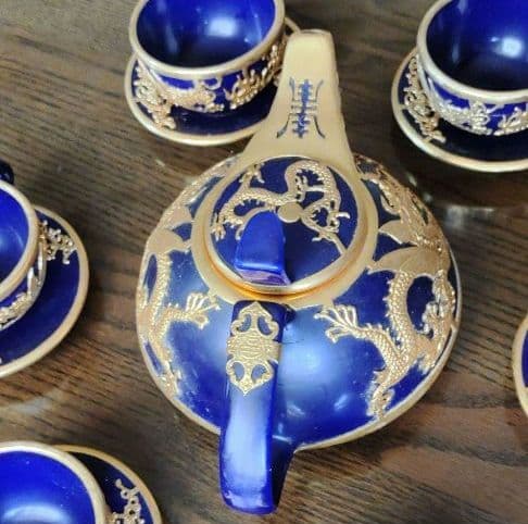 中国骨董唐物最高級品中国宮廷茶道具13点セット琉璃釉金絲象嵌龍乾隆帝愛用した物