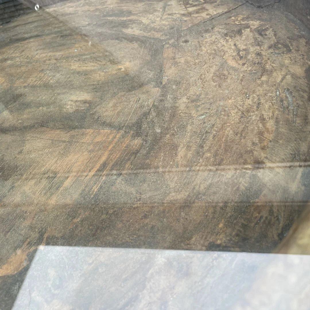 彫刻木製円形テーブル ガラス天板付き　アフリカ手彫りローテーブル　アンティーク