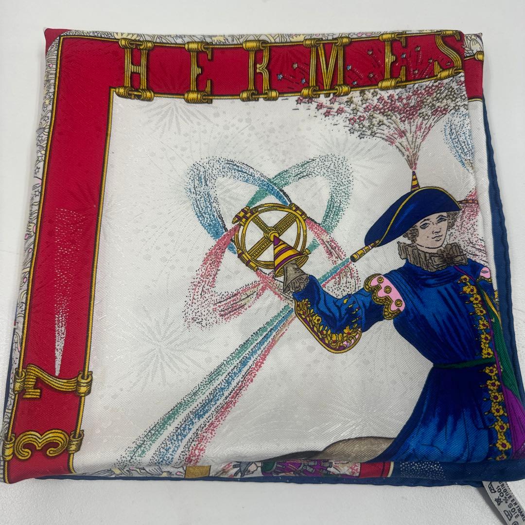 HERMES エルメス カレ90 技巧の火 スカーフ ブルー系 スカーフ
