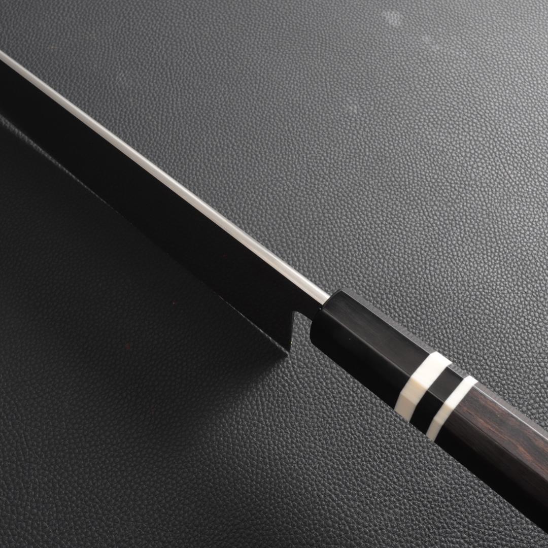 10431 切付型牛刀 尺寸 両刃 刺身包丁 洋包丁 黒檀黒水牛角白三本巻八角柄