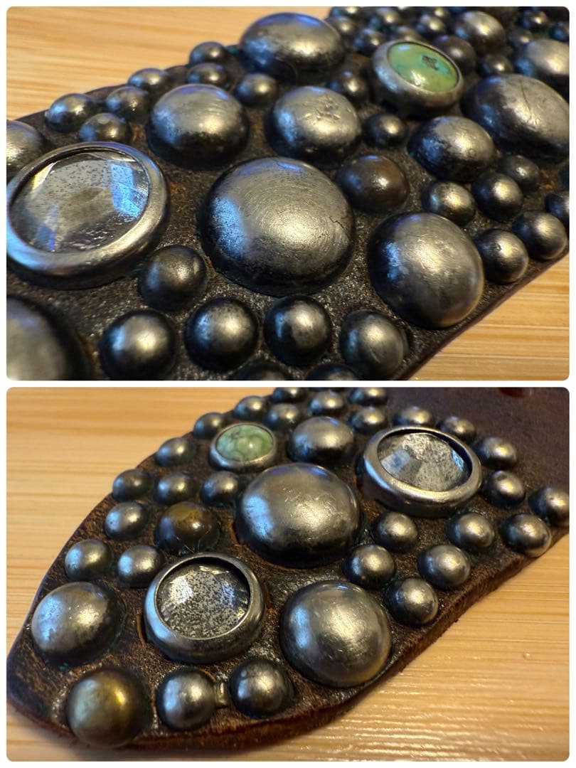 オールドスタッズ⭐️ターコイズ⭐️シルバースタッズ&クリアストーン⭐️ブラック(茶芯)