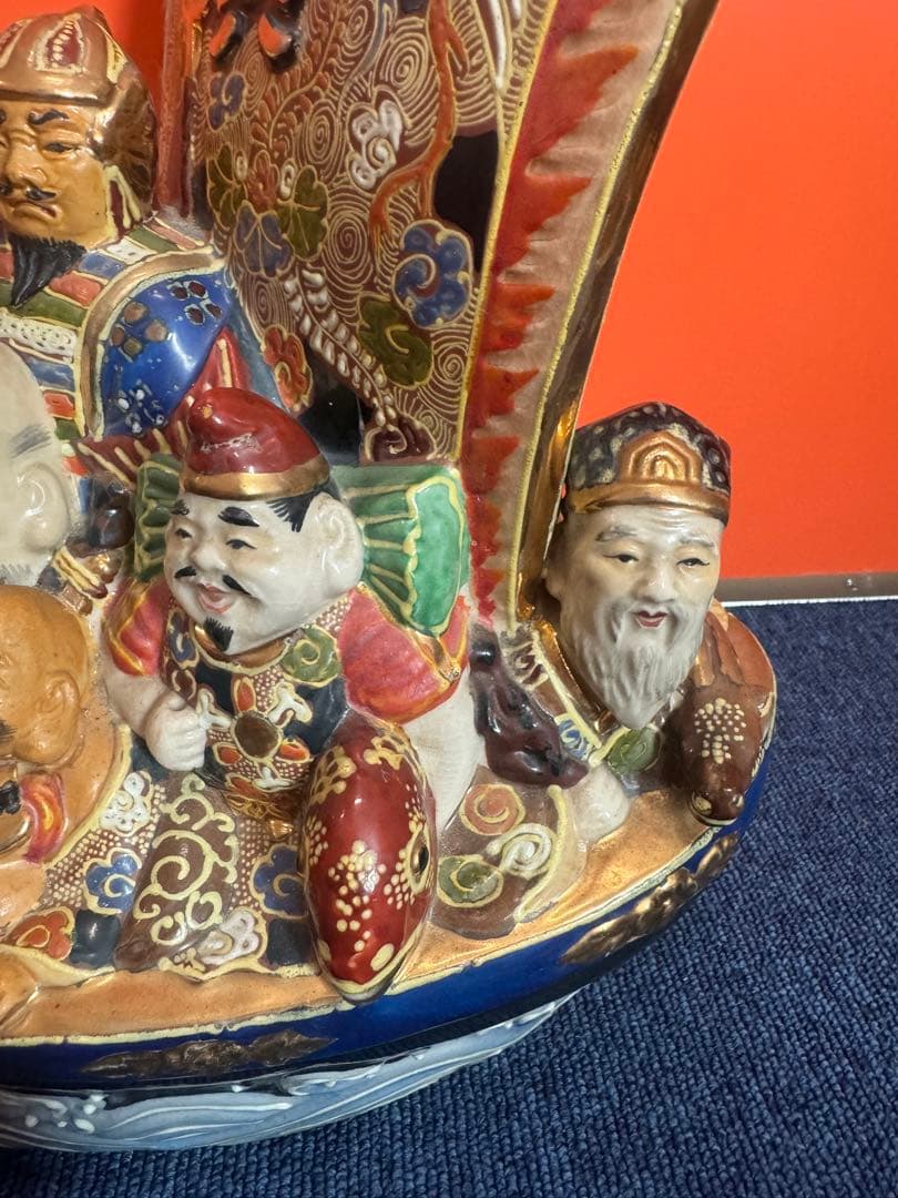 1816 九谷焼　七福神　宝船　縁起物　商売繁盛　置物　時代物