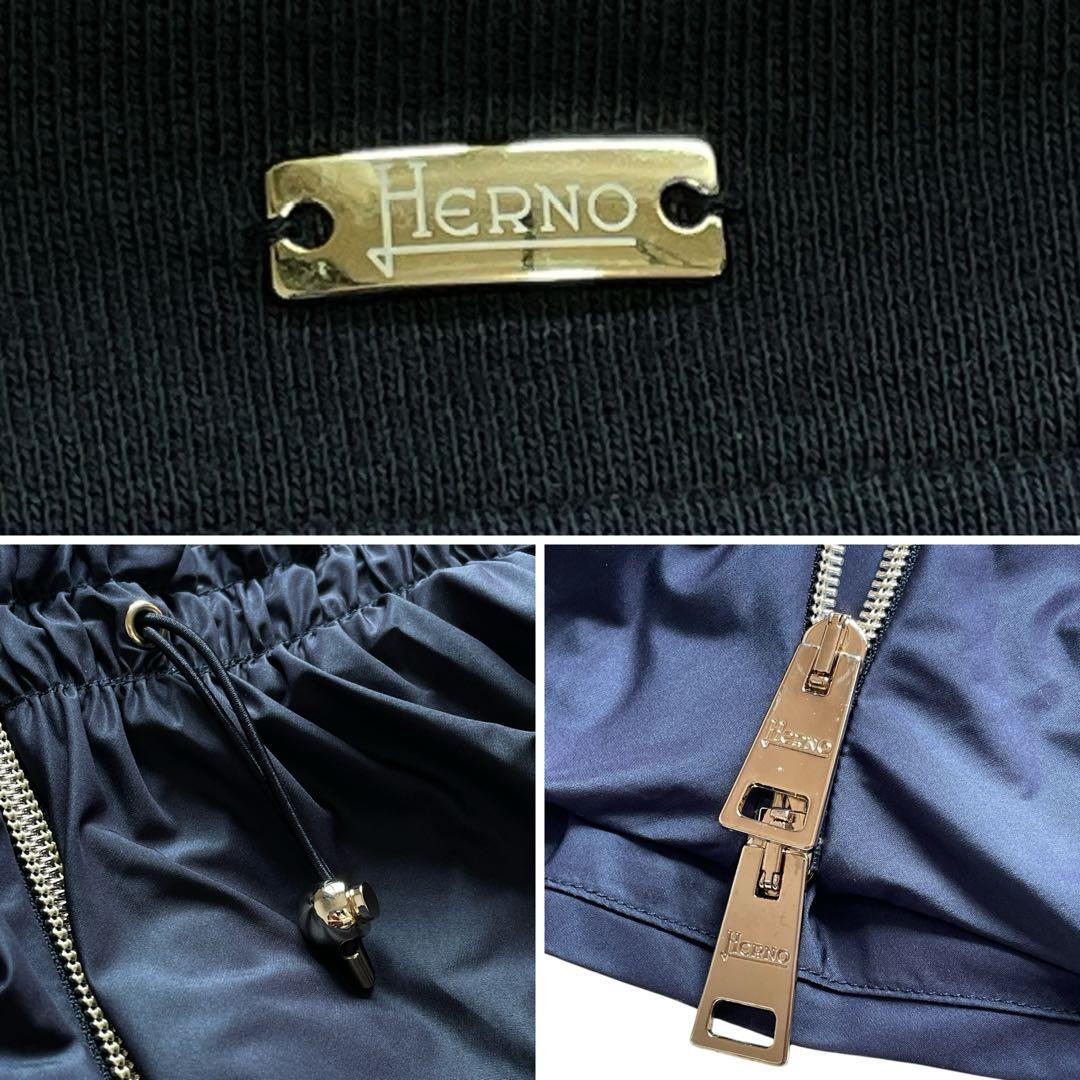 未使用級✨現行デザイン✨HERNO フーデットコート　異素材コンビ　ネイビー