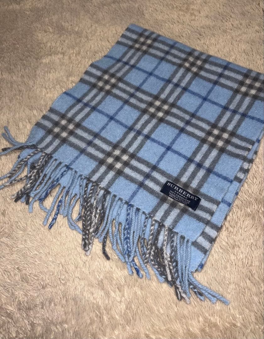 希少 BURBERRY バーバリー マフラー カシミヤ 水色