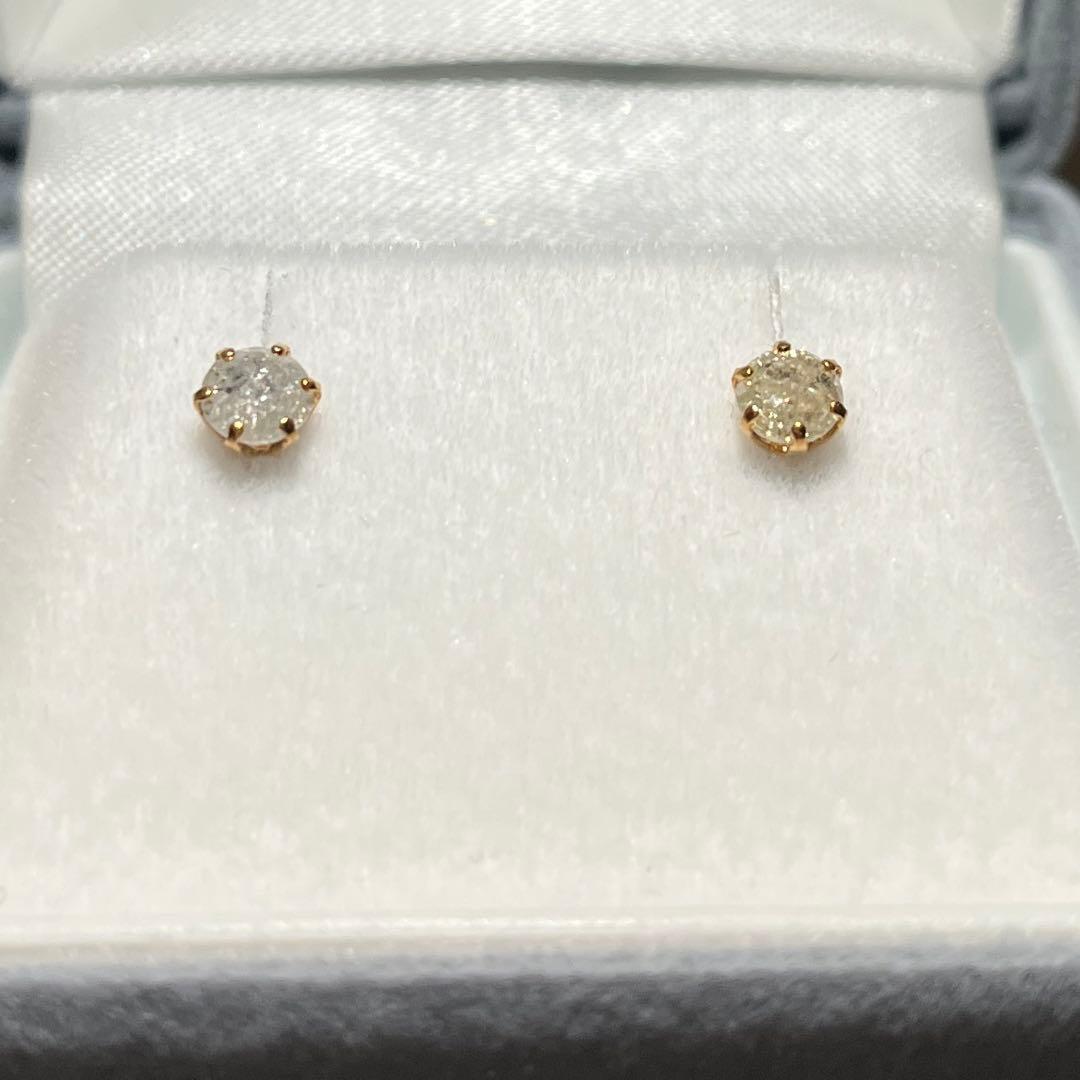 K18刻印 天然ダイヤモンド 計0.5ct ピアス 一粒ダイヤ 鑑定書 ラウンド
