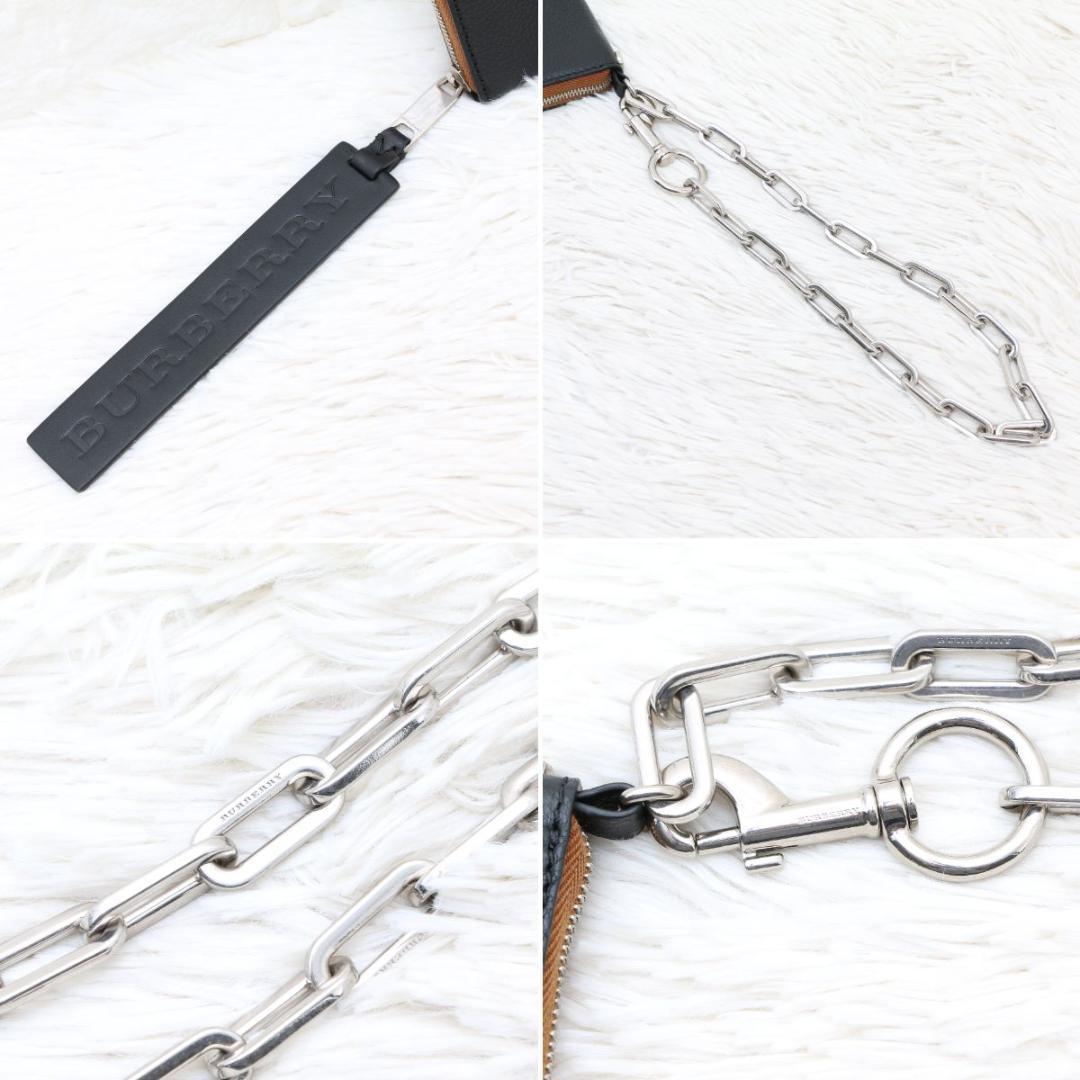 極美品 バーバリー レザー チェーン付 パース ケース ロゴプレート
