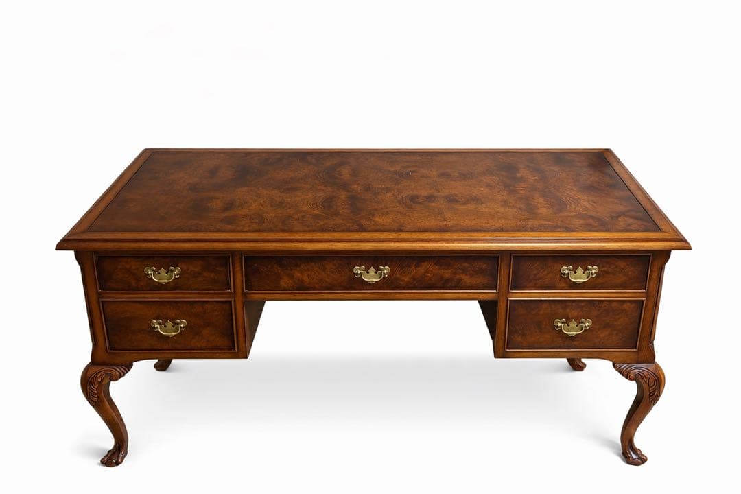 r*o様 アンティーク調 木製デスク 両袖机 猫脚 引き出し6杯 クラシック 書