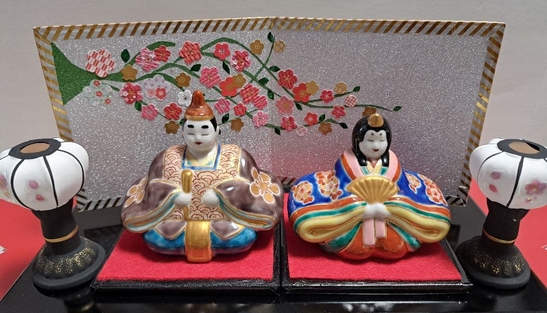 k-⑬九谷焼 ひな人形 3号 親王飾り 菊仙作 茶青海波