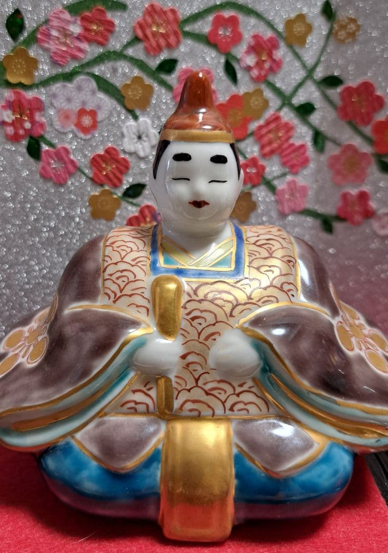 k-⑬九谷焼 ひな人形 3号 親王飾り 菊仙作 茶青海波
