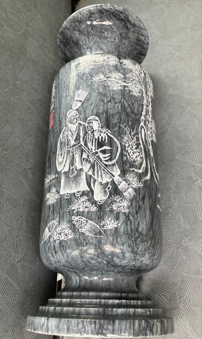 メ4960 中国美術 工芸品 花瓶 花器 花入れ 大理石削り出し 蓬ニ仙落款入り