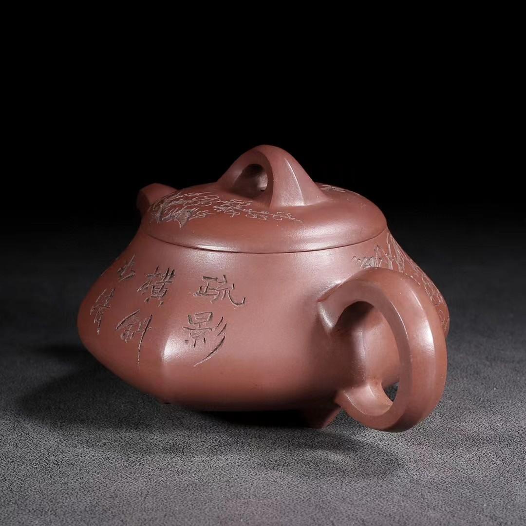 中国古美術・六方紫砂壺・底款：武陵の芸人・宜興原鉱・赤泥急須・茶壺・茶道具・置物