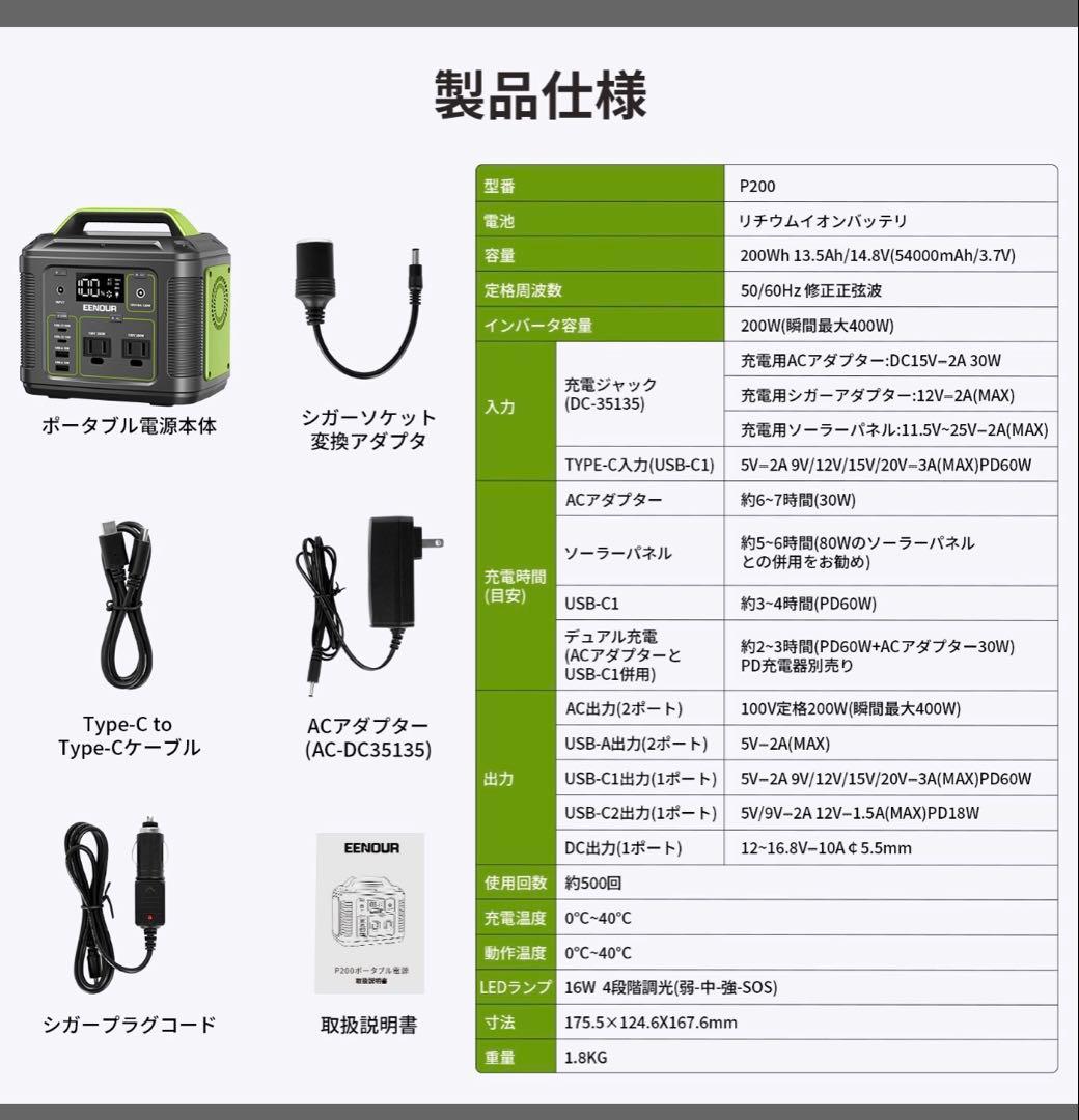 マ*サ様 ［新品］送料無料 EENOUR P200 ポータブル電源 200Wh