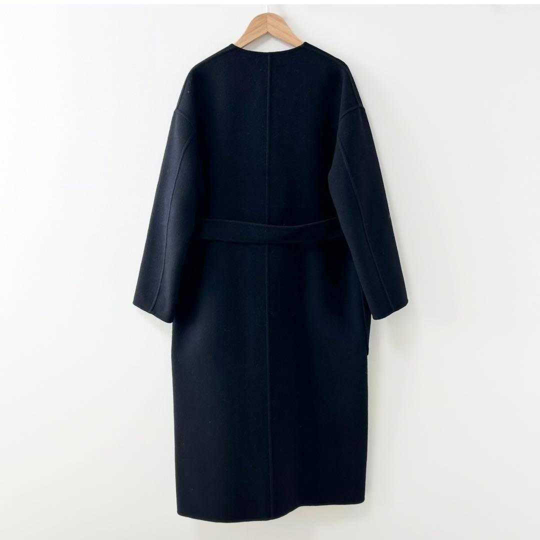 UNITED ARROWS ダブルフェイスノーカラーコート　ネイビー　38