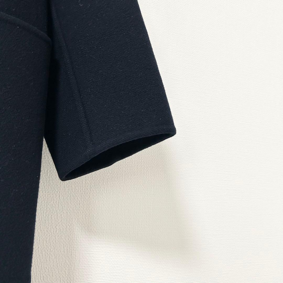 UNITED ARROWS ダブルフェイスノーカラーコート　ネイビー　38