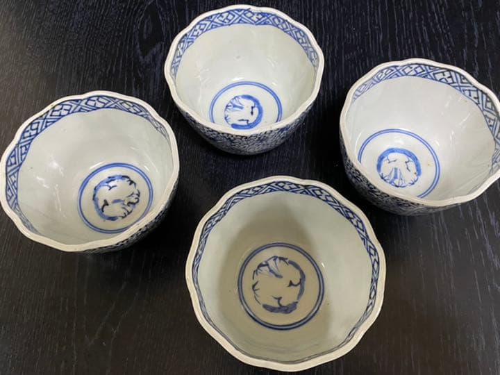 古伊万里　微塵唐草向付　４客揃
