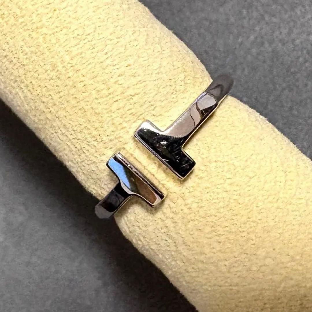 【1末まで限定】Tiffany Tワイヤーリング　K18 ホワイトゴールド　8号