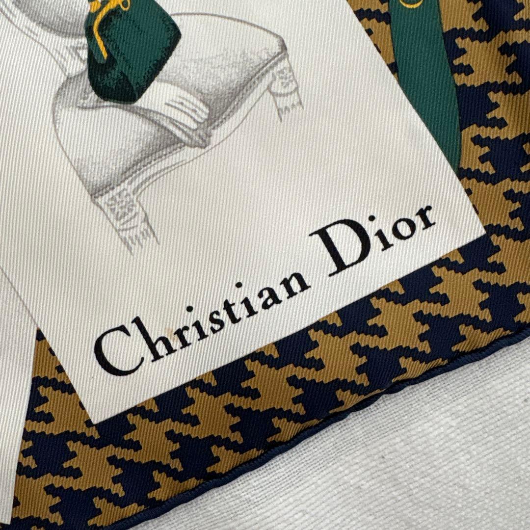 イタリア製　Christian Dior シルク　スカーフ　千鳥格子　ディオール