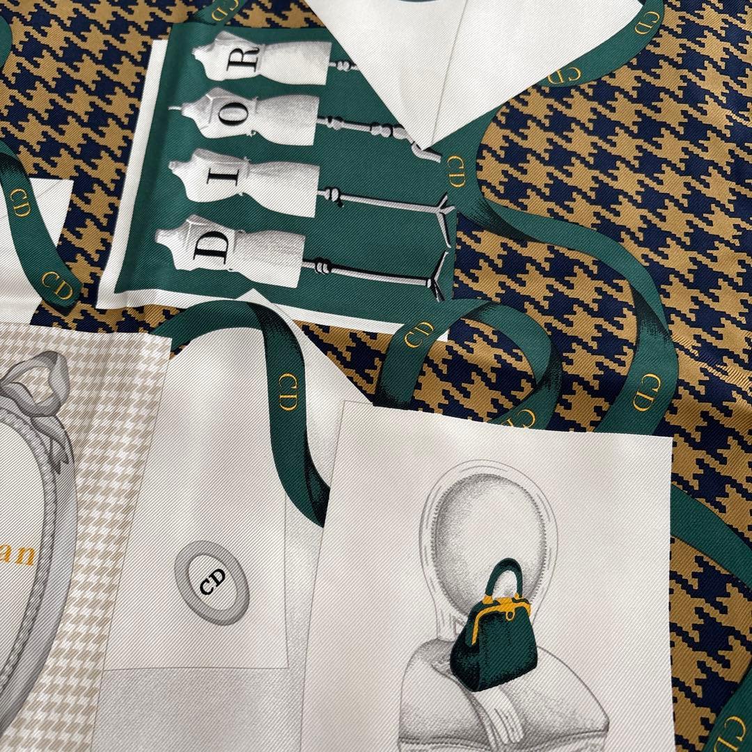 イタリア製　Christian Dior シルク　スカーフ　千鳥格子　ディオール