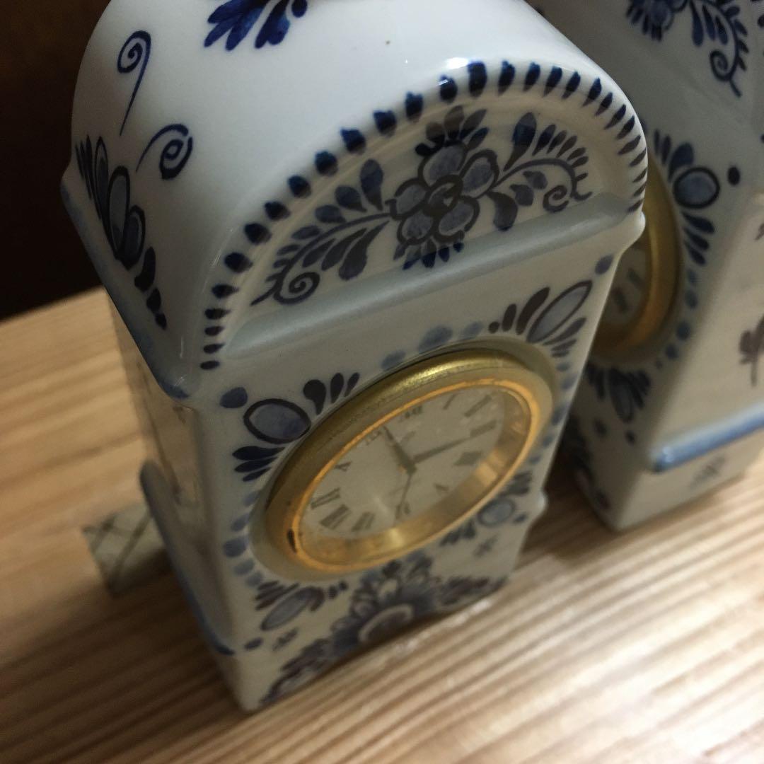 【美品】オランダ デルフト焼き 置き時計 陶器