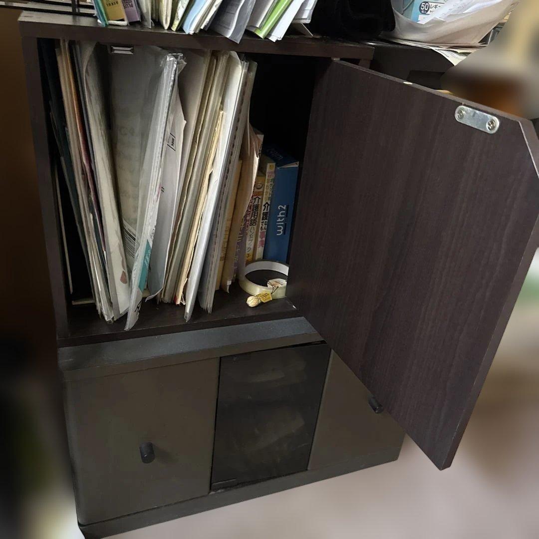 木製ラック ダークブラウン 扉付き