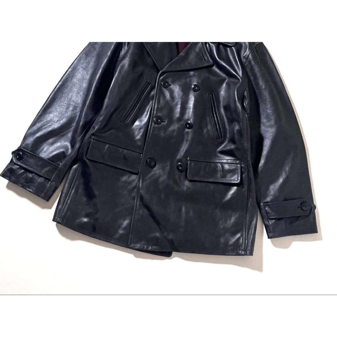 【良品】DOG FIGHT/ドッグファイト　レザー Pコート　本革　ジャケット