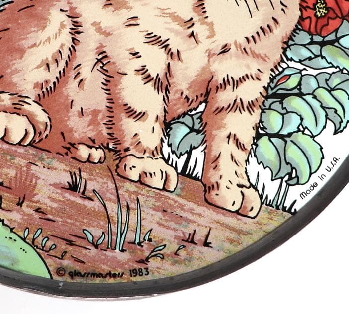 蝶々を見つめる可愛い子猫 ヴィンテージ ステンドグラス お花畑 絵画 美術館