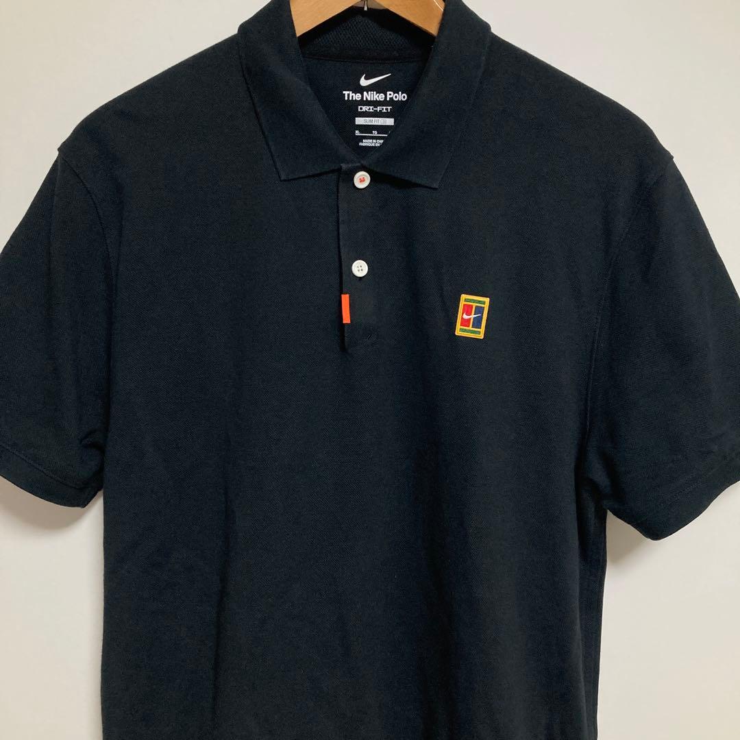 【未使用品】Nike テニスロゴ刺繍DRI-FIT ブラックポロシャツXLサイズ