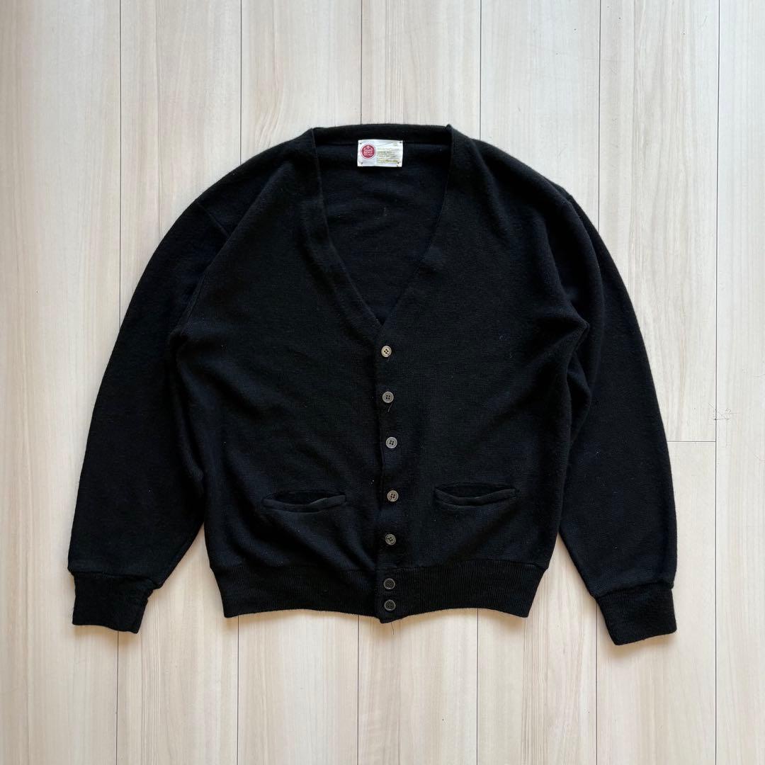70s Sears KINGSROAD アクリルカーディガン 黒 ポケ付 ミント