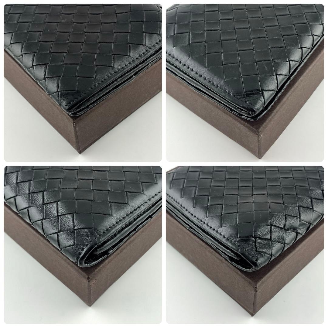 【美品】BOTTEGA VENETA イントレチャート　二つ折レザー　ブラック