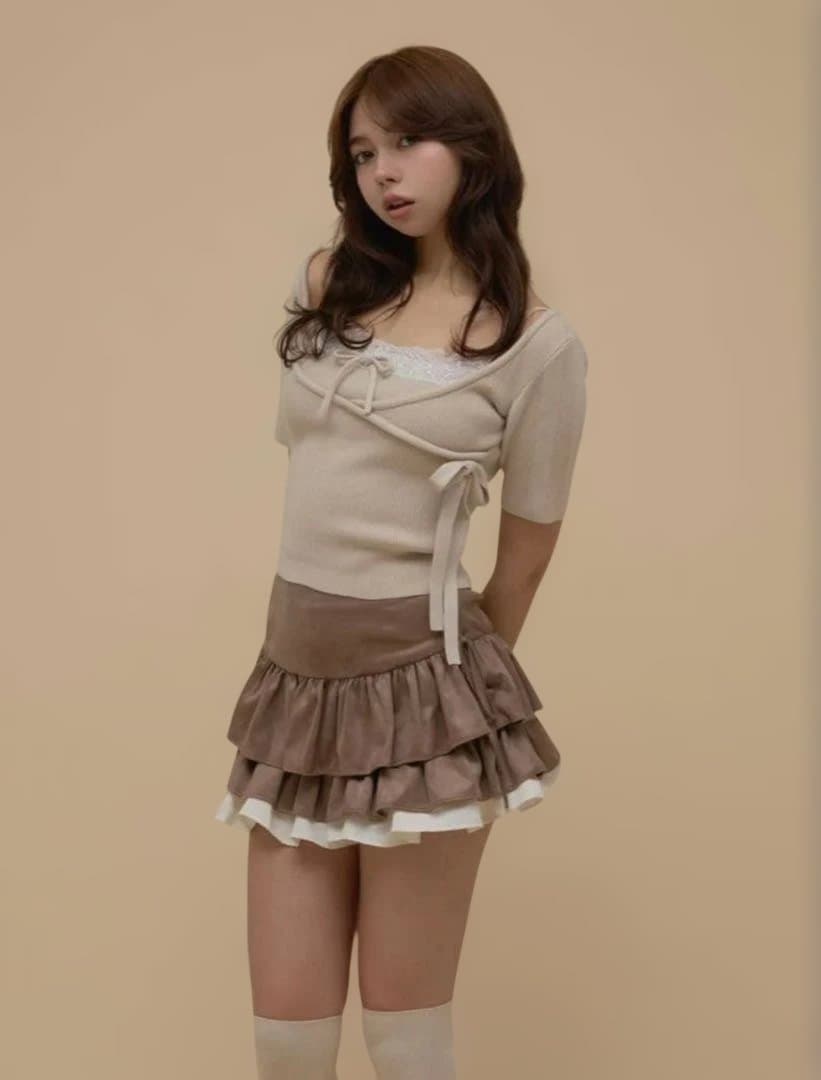 トップス andmary Cachecoeur lace set tops / beige