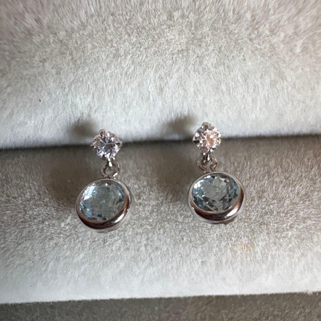 K14WG ♡ アクアマリン ストーンピアス