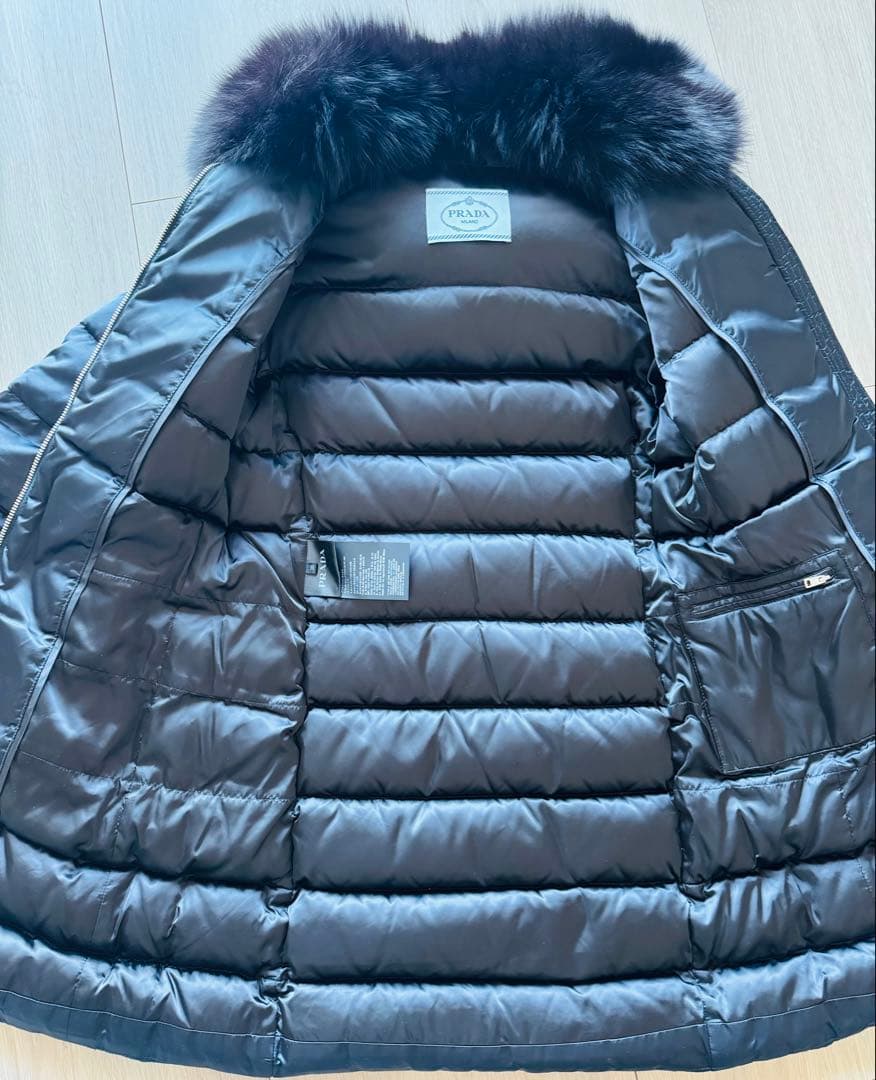 【本日限り】PRADA ロングダウンコート 38 ブラック フォックスファー