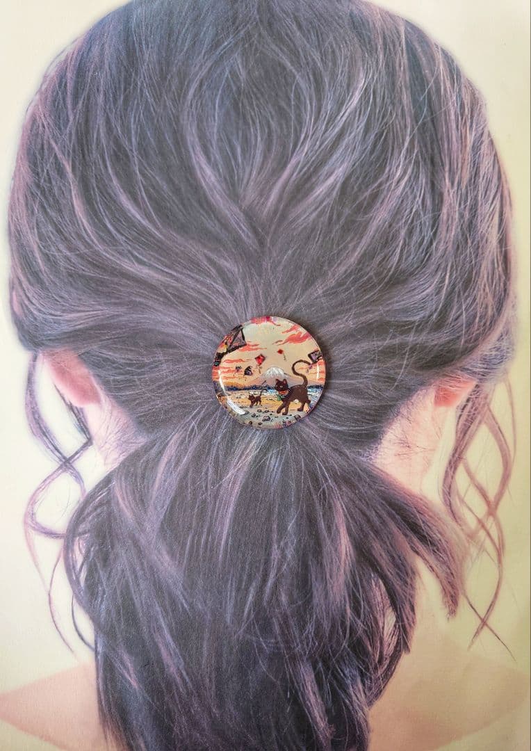 レジン　猫　ヘアゴム　ブローチ　ポニーフック　No.450