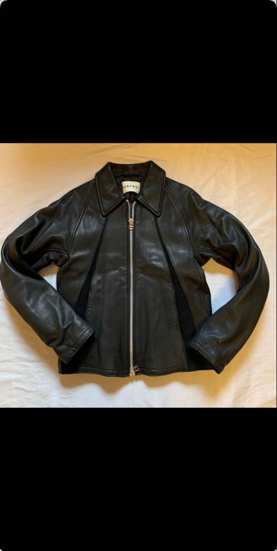 【NVRFRGT】Leather Paneled Zip Up Jacket新品
