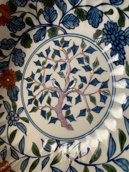 是米木窯 萬暦風花鳥図 源右衛門 手造り 菊 菓子鉢