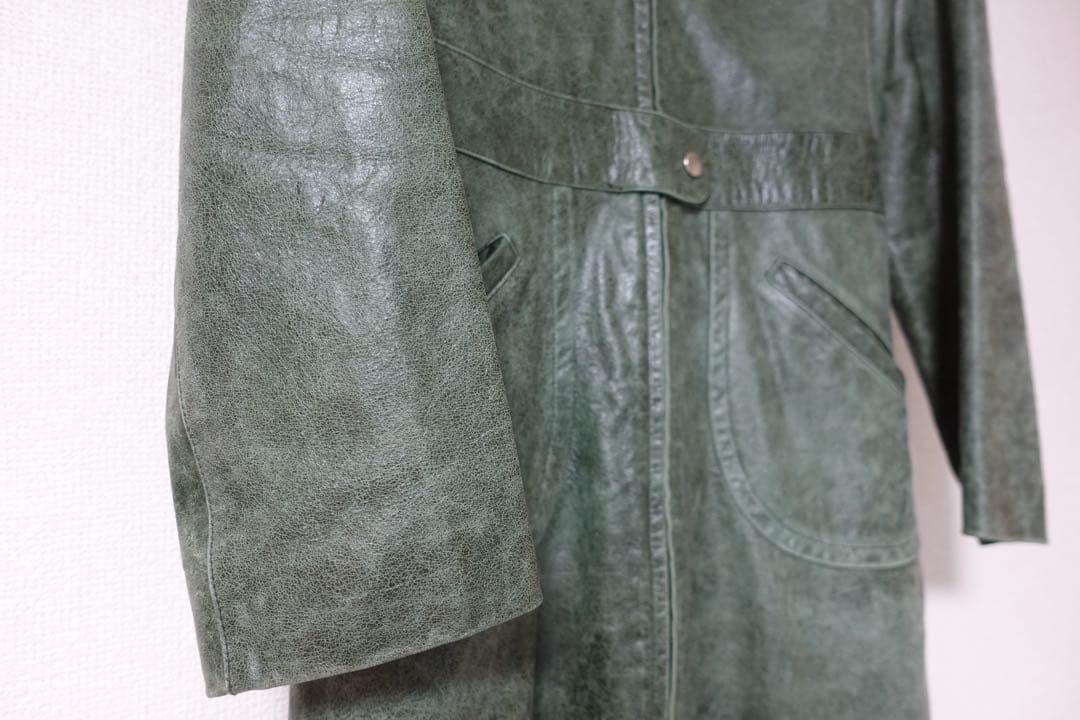 agnes b. SPECIAL 本革 レザーコート 牛革 グリーン