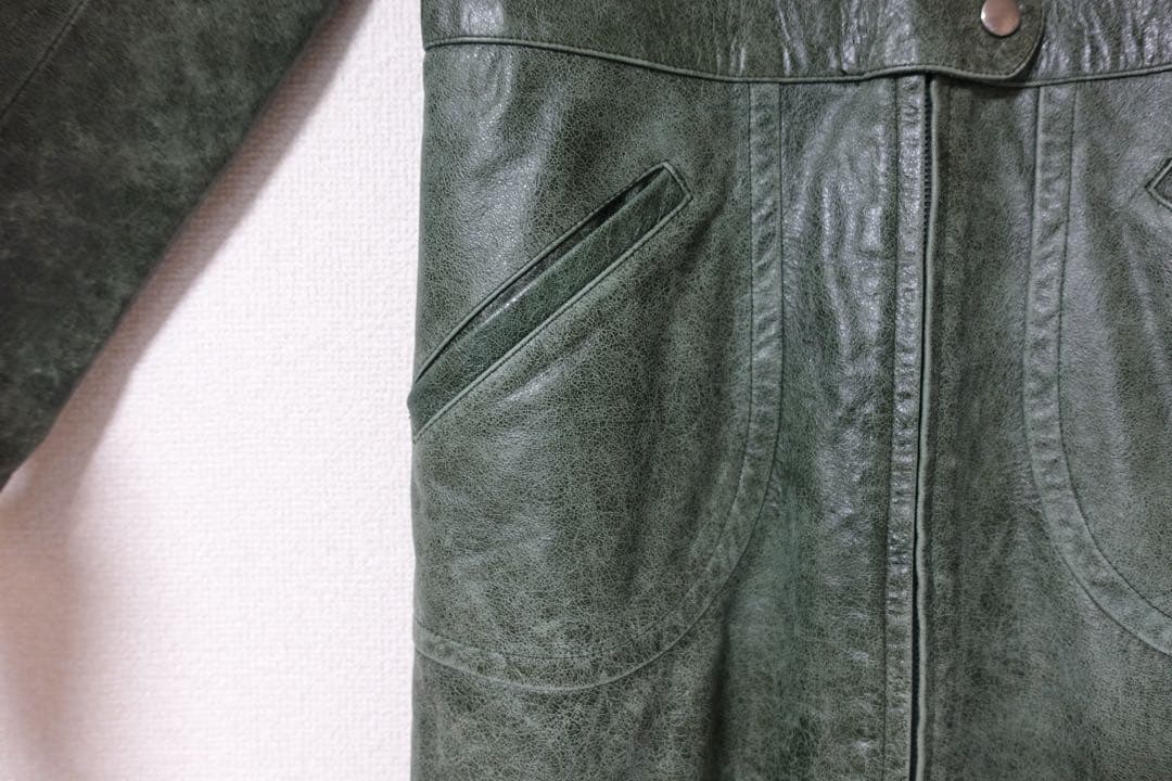 agnes b. SPECIAL 本革 レザーコート 牛革 グリーン