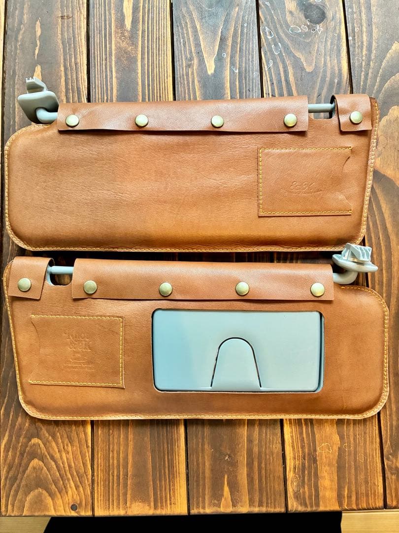 本革サンバイザーカバー キャメル オレンジステッチ バニティミラー×1