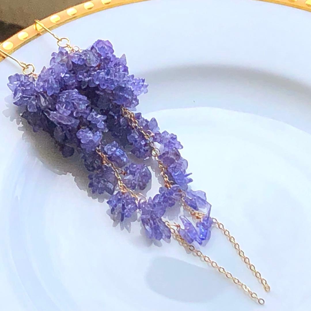 天然石♡桜プレシャスオパール×ティールブルーのピアス14kgf