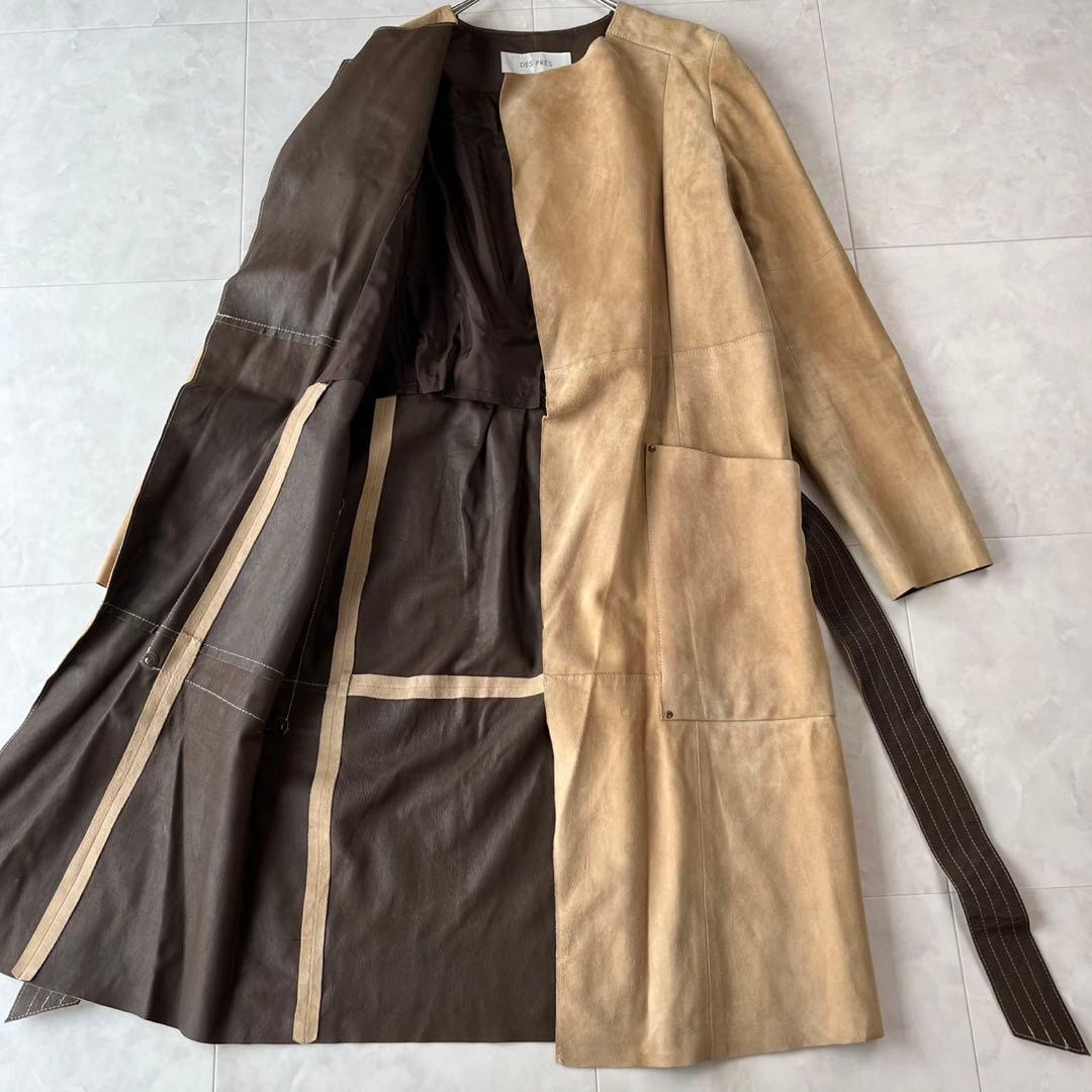 美品 DES PRES ゴートレザーロングコート レディース36 ベージュ