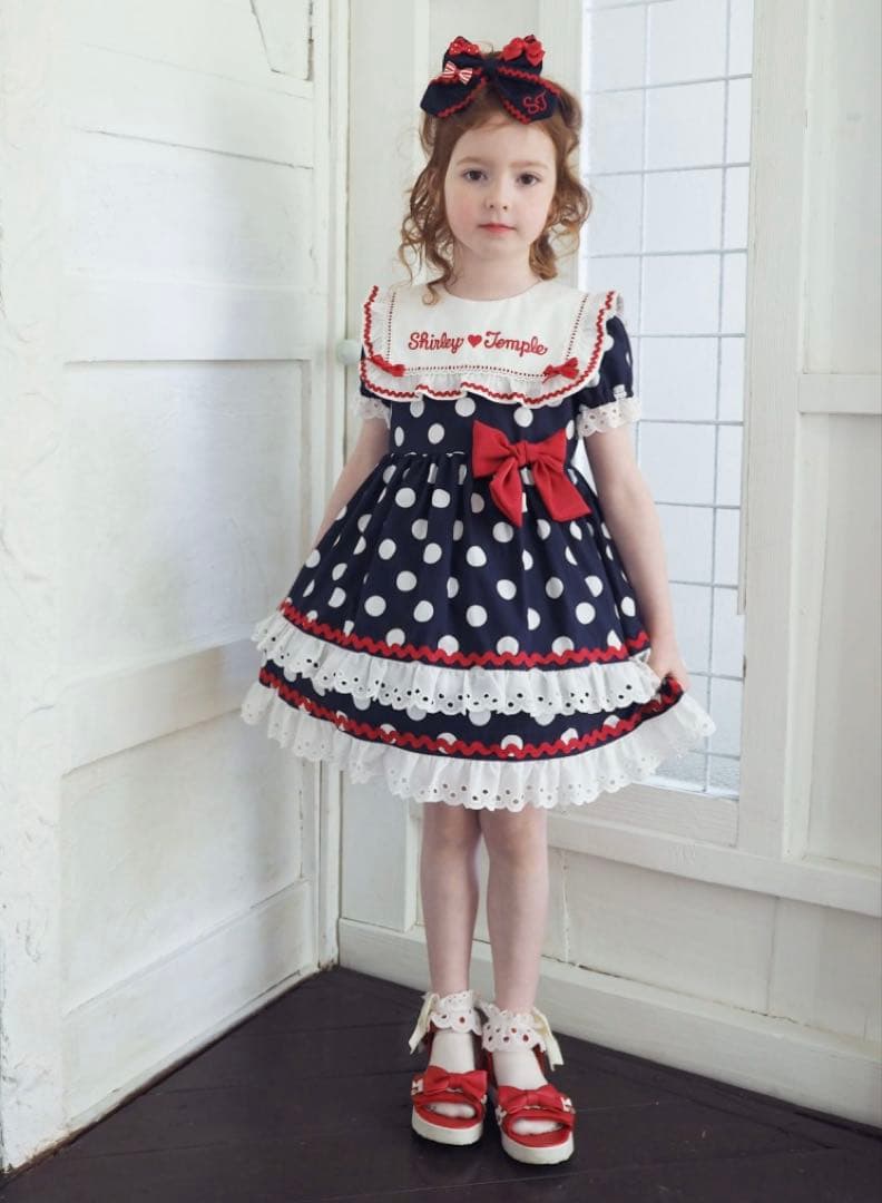 新品　シャーリーテンプル ドットフリルセーラーワンピース 110